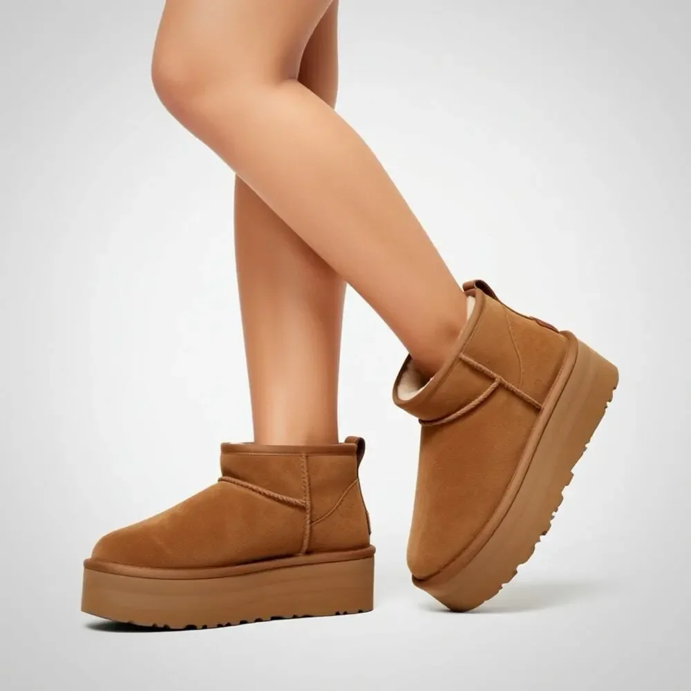 Cushionaire Soft Cozy Wedge Style Genuine Suede Brown Ankle Boots Women US 8M